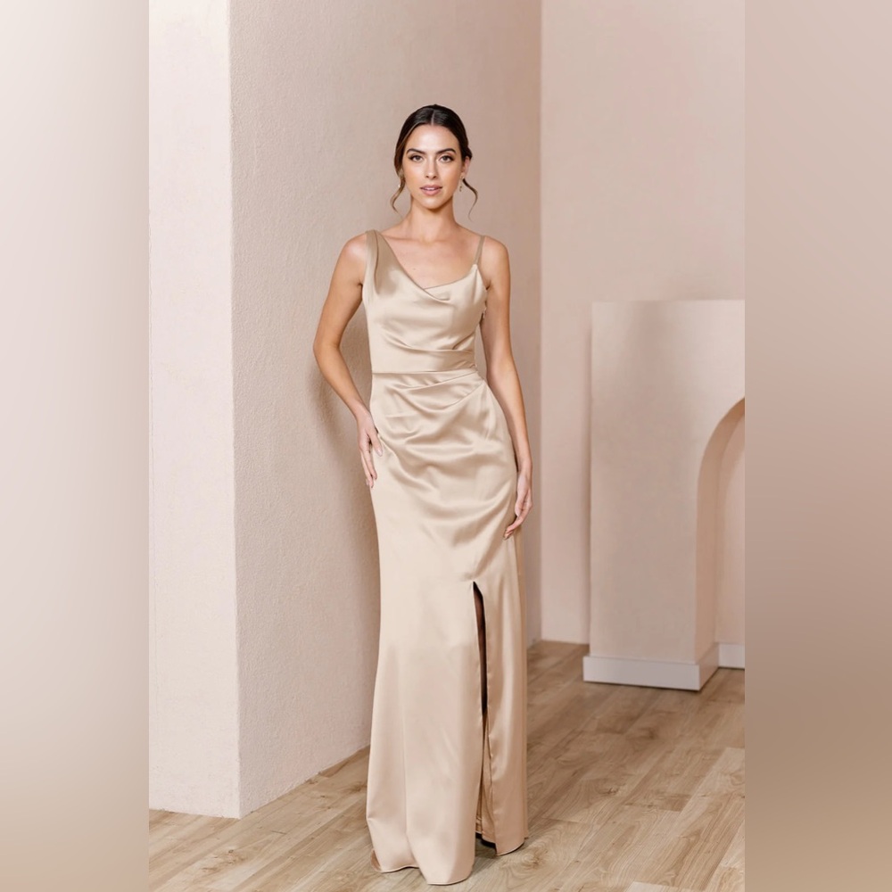 Revelry Maxine Satin Champagne Bridesmaid Dress Size 0